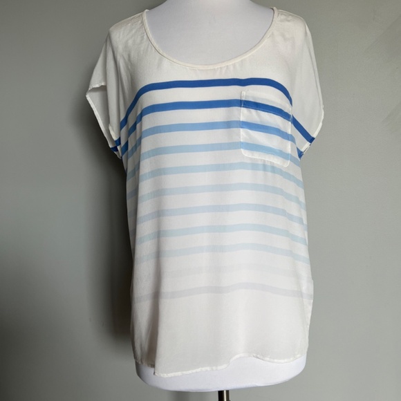 Joie Rain B Savory Silk Ombre Striped Casual Career White Relaxed Tee Blouse Top - Picture 2 of 12